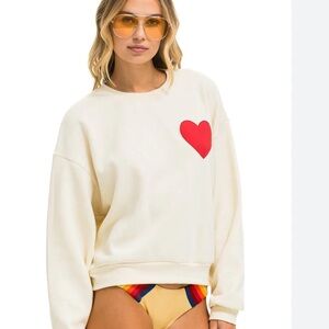 Aviator nation heart stitch relaxed crew sweatshirt vintage white